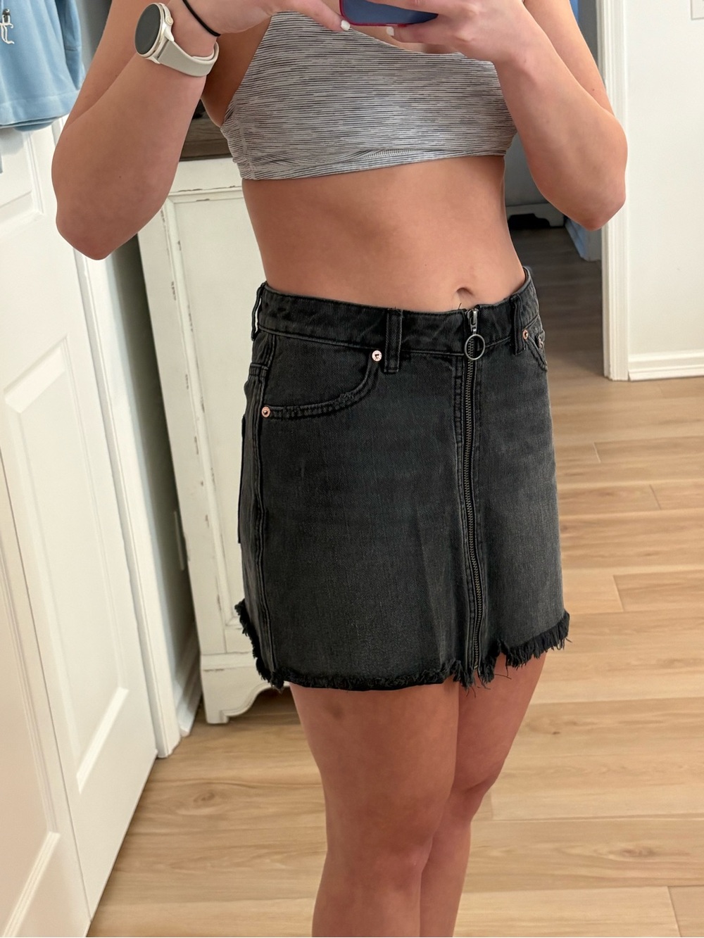 We The Free Washed Black Frayed Hem Denim Mini Skirt
